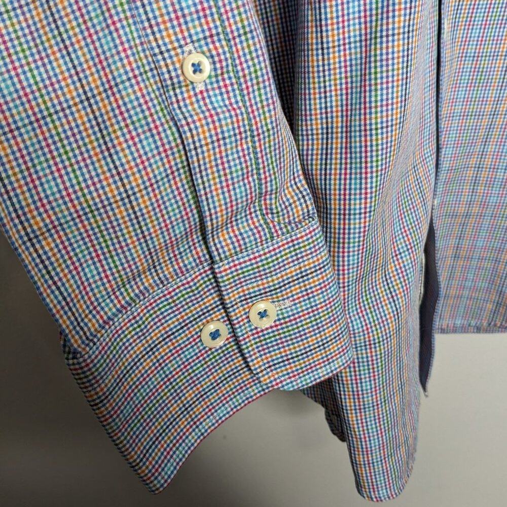 Peter Millar Multicolor Gingham Cotton Shirt Long Sleeve Button Down Size M - Picture 6 of 6
